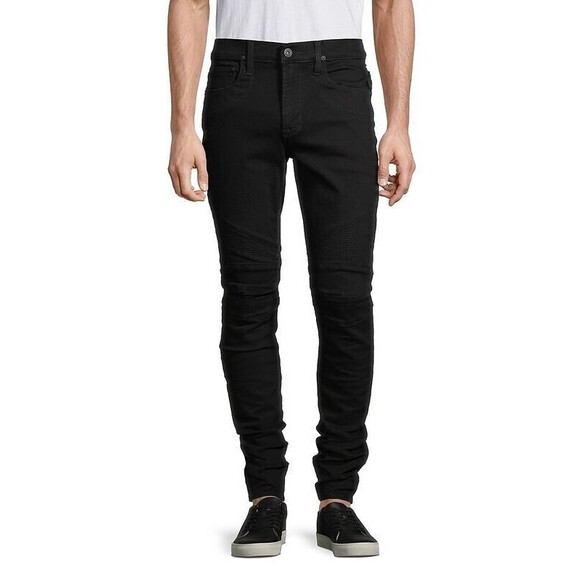 Hudson Ethan Biker Skinny Jeans Men's 34 Black Denim Cotton Stretch Zip-Fly NWT - Picture 1 of 11